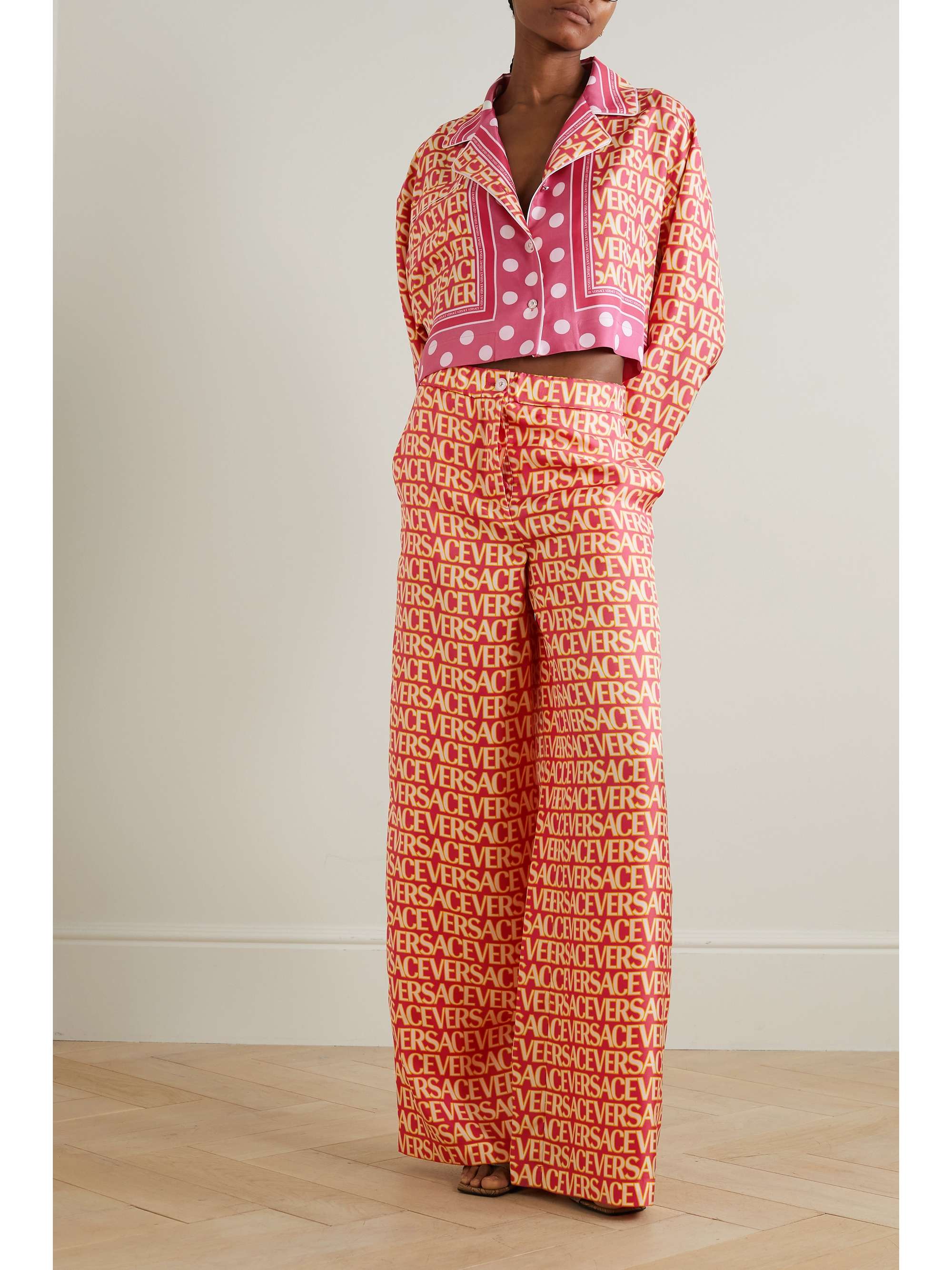 Shop Versace Silk Monogram Print Pajama Top