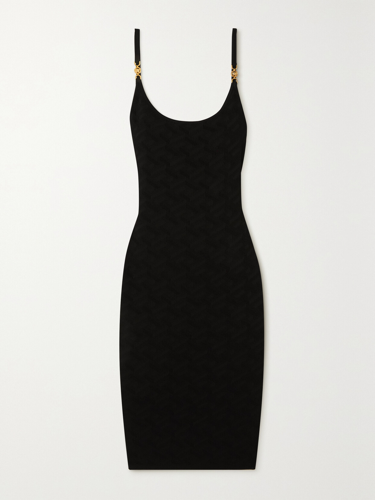 Versace Medusa Embellished La Greca Jacquard Knit Minidress In Black