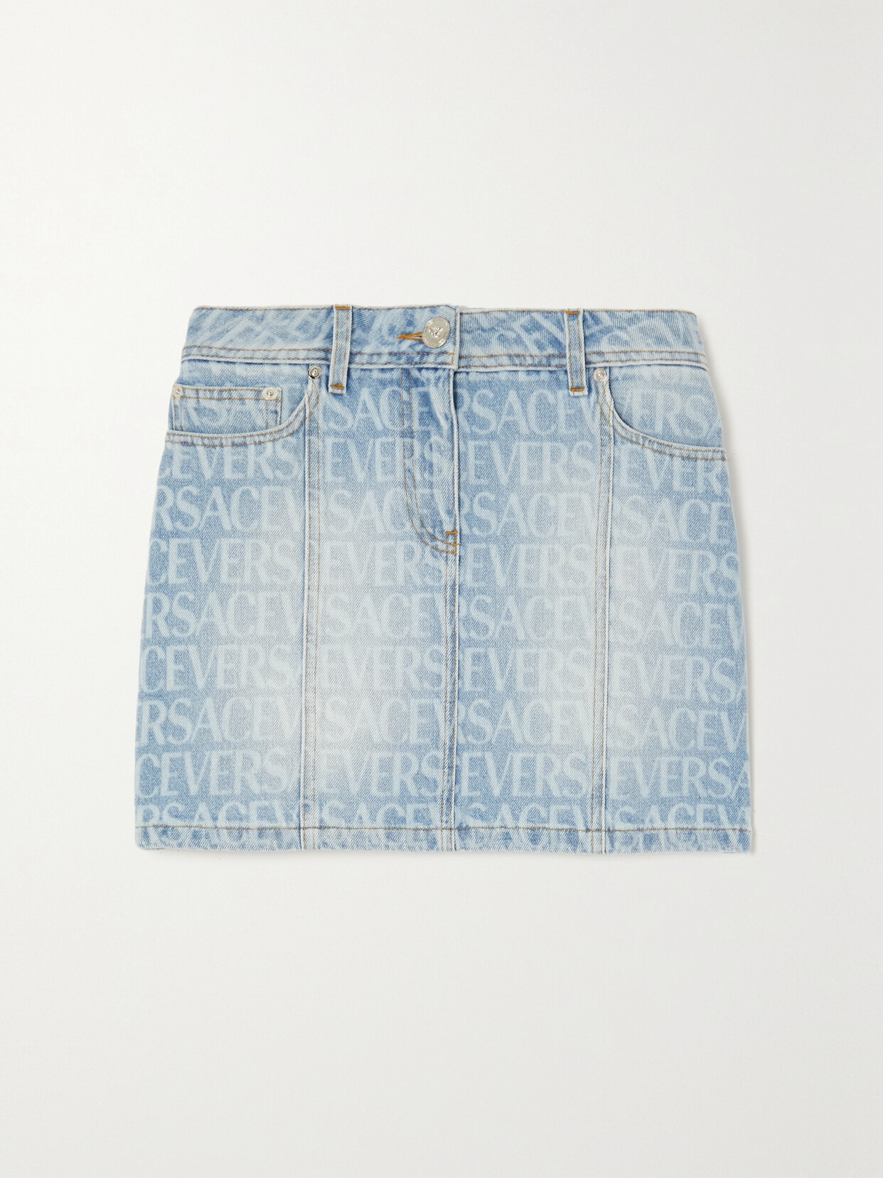 Versace Printed Denim Mini Skirt - Blue