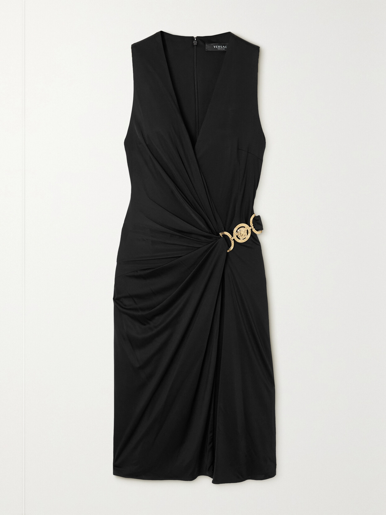 Versace - Belted Wrap-effect Jersey Midi Dress - Black