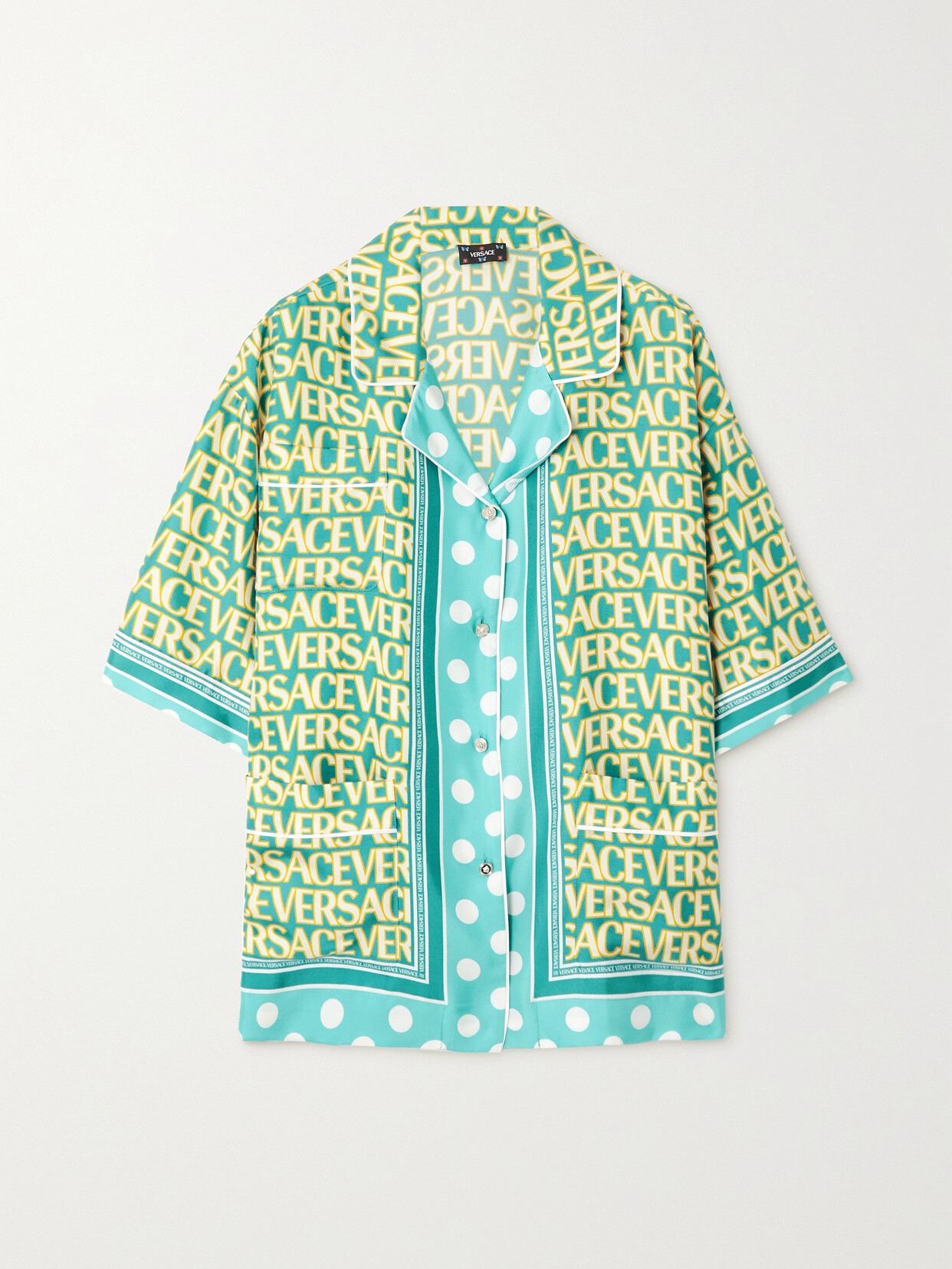 Versace + Dua Lipa Piped Printed Silk-twill Shirt - Blue