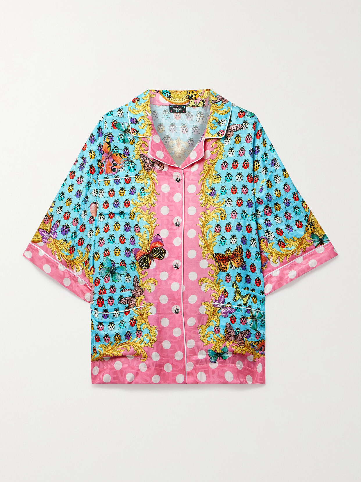 Versace Printed Silk Blend Twill Shirt In Multicolor