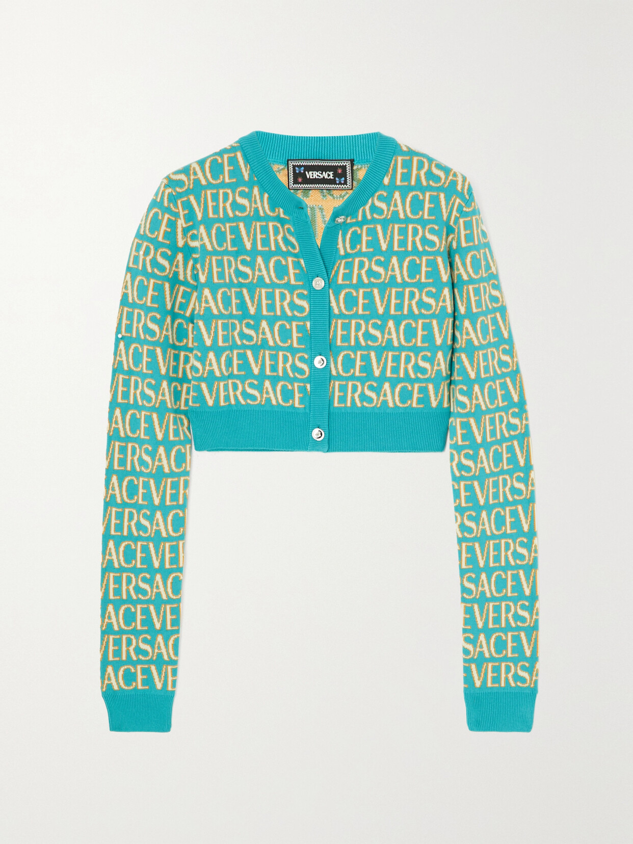Versace + Dua Lipa Cropped Cotton-blend Jacquard Cardigan