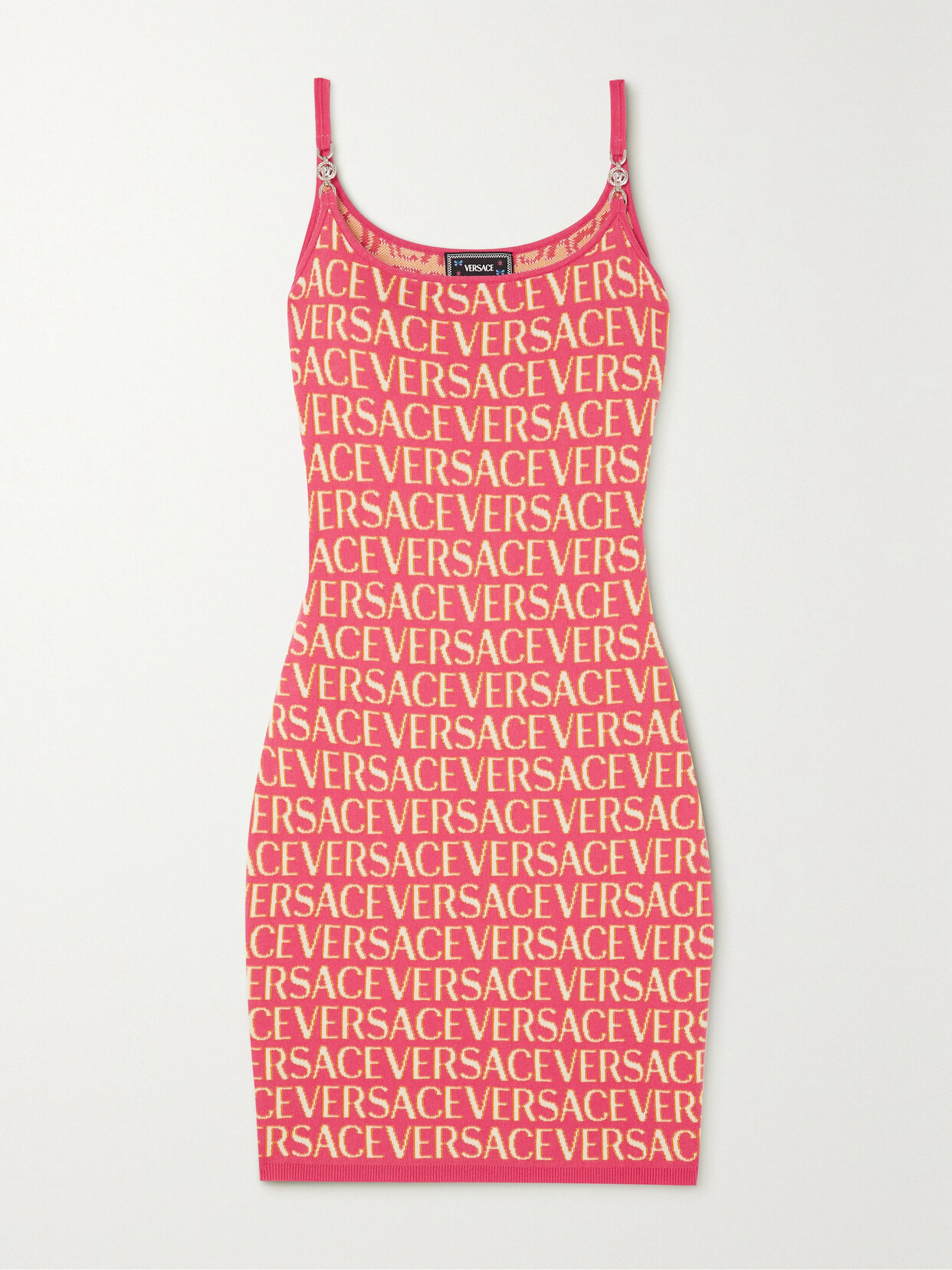 Versace Embellished Jacquard-knit Cotton-blend Mini Dress - Red