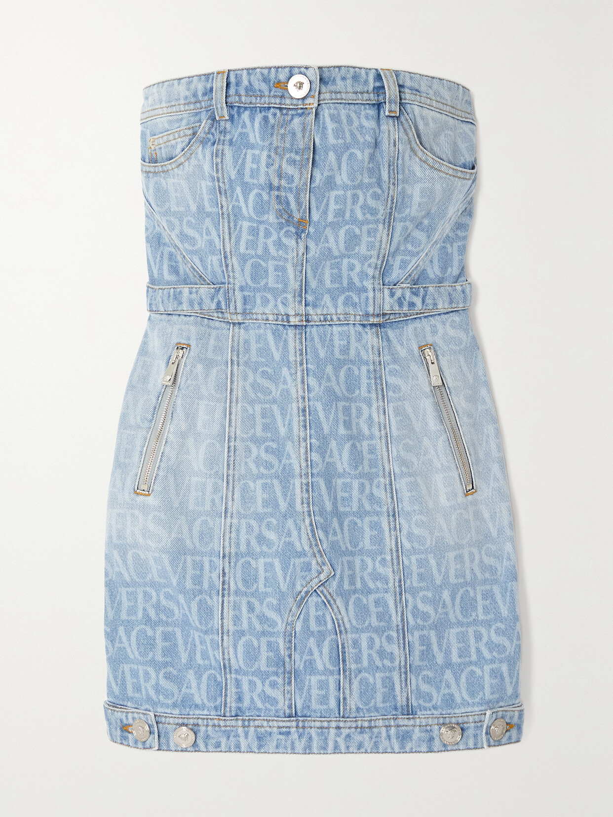 Versace + Dua Lipa Printed Denim Mini Dress - Blue