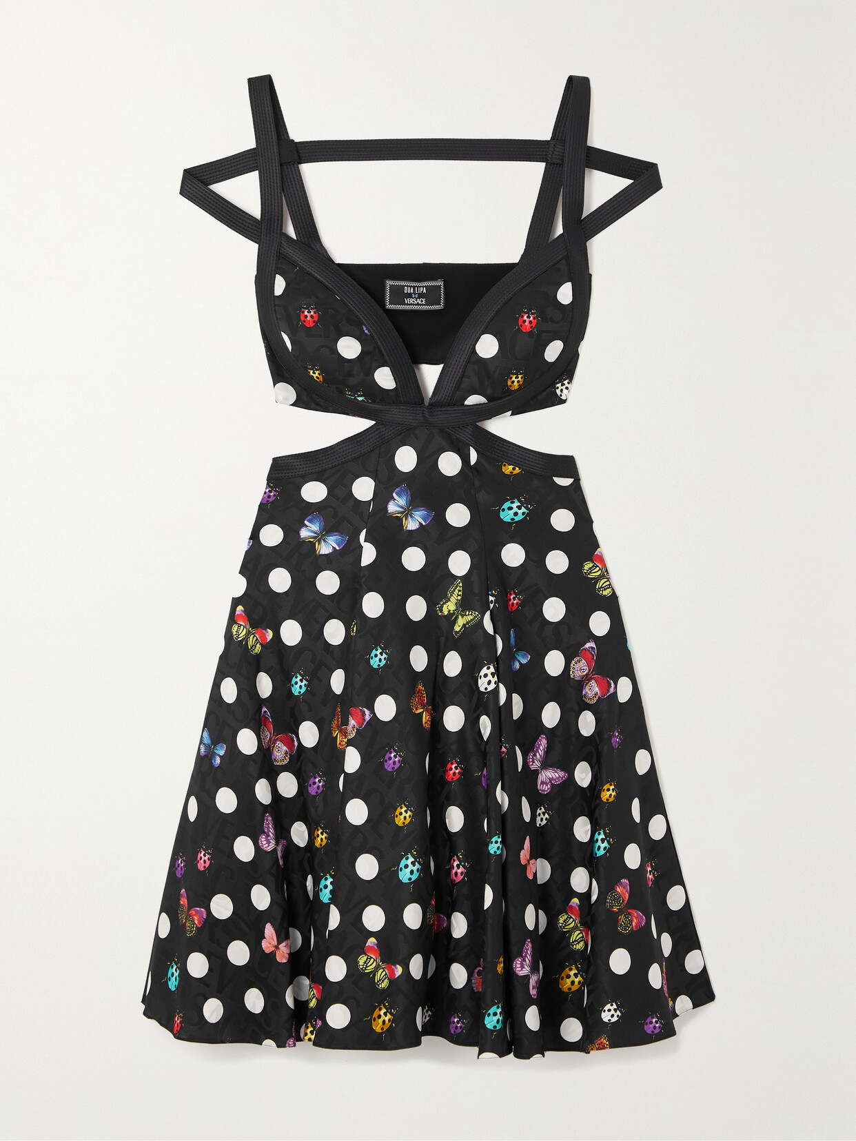 Versace + Dua Lipa Cutout Printed Satin-jacquard Mini Dress - Black