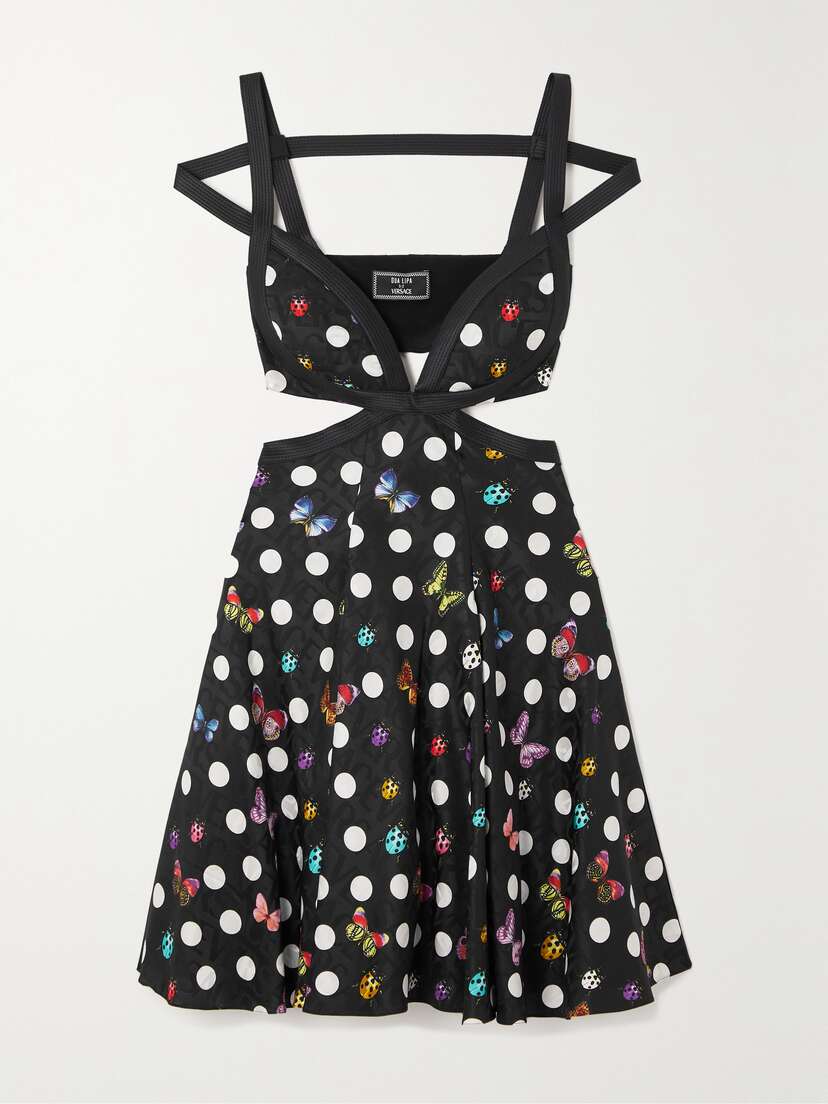 Versace + Dua Lipa Cutout Printed Satin-jacquard Mini Dress