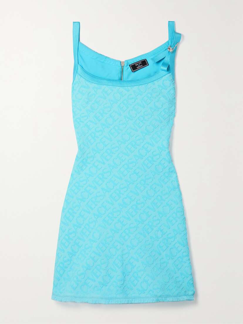 Versace + Dua Lipa Silk Satin-trimmed Flocked Cotton-terry Mini Dress