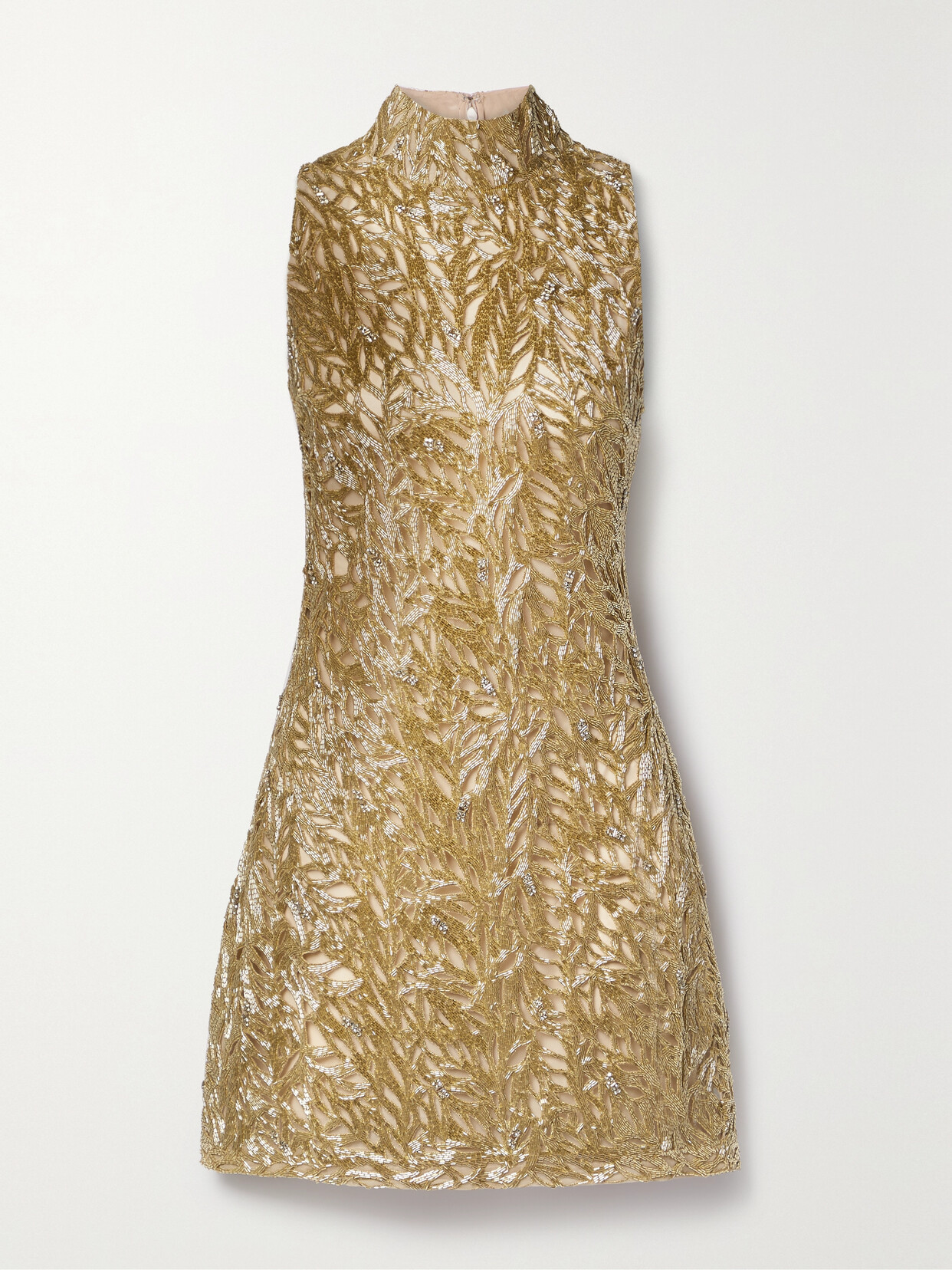 Reem Acra - Embellished Metallic Embroidered Tulle Mini Dress - Gold