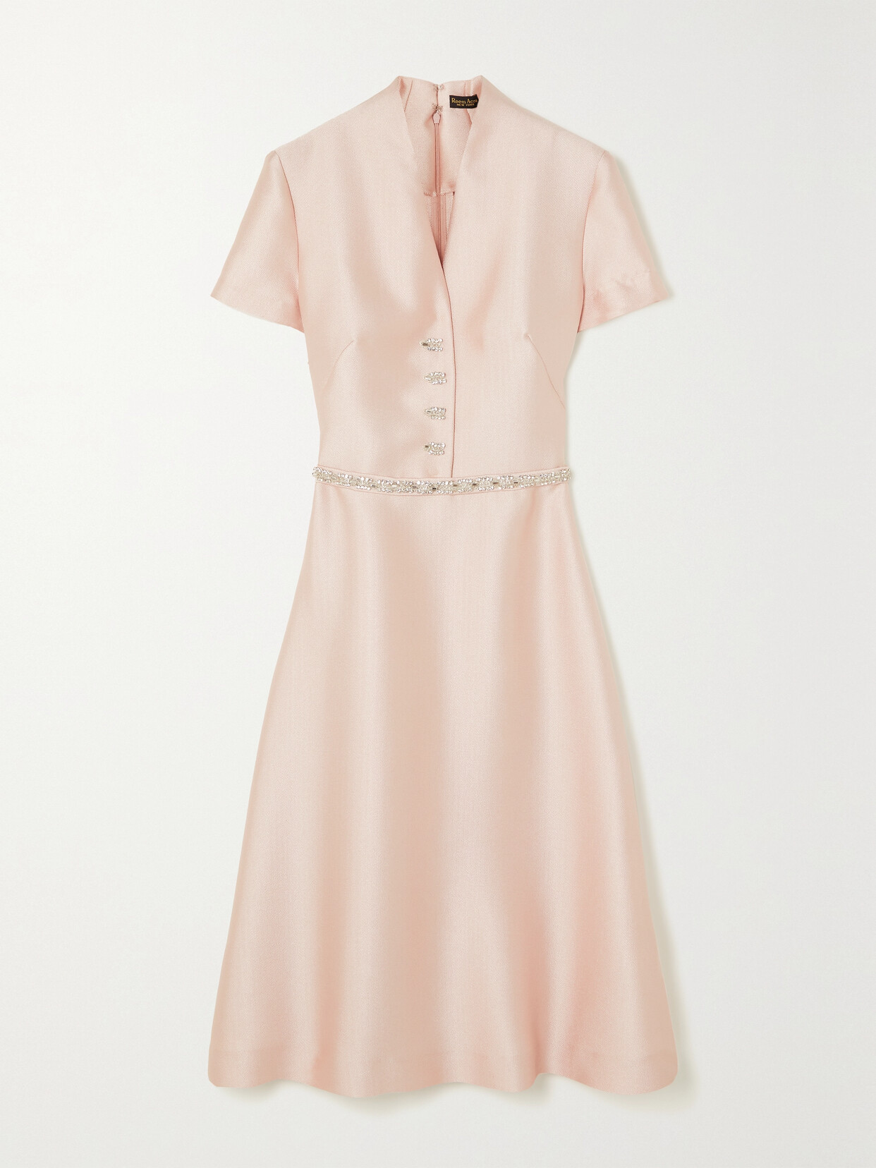 Reem Acra Crystal-embellished Mikado-piqué Midi Dress - Pink