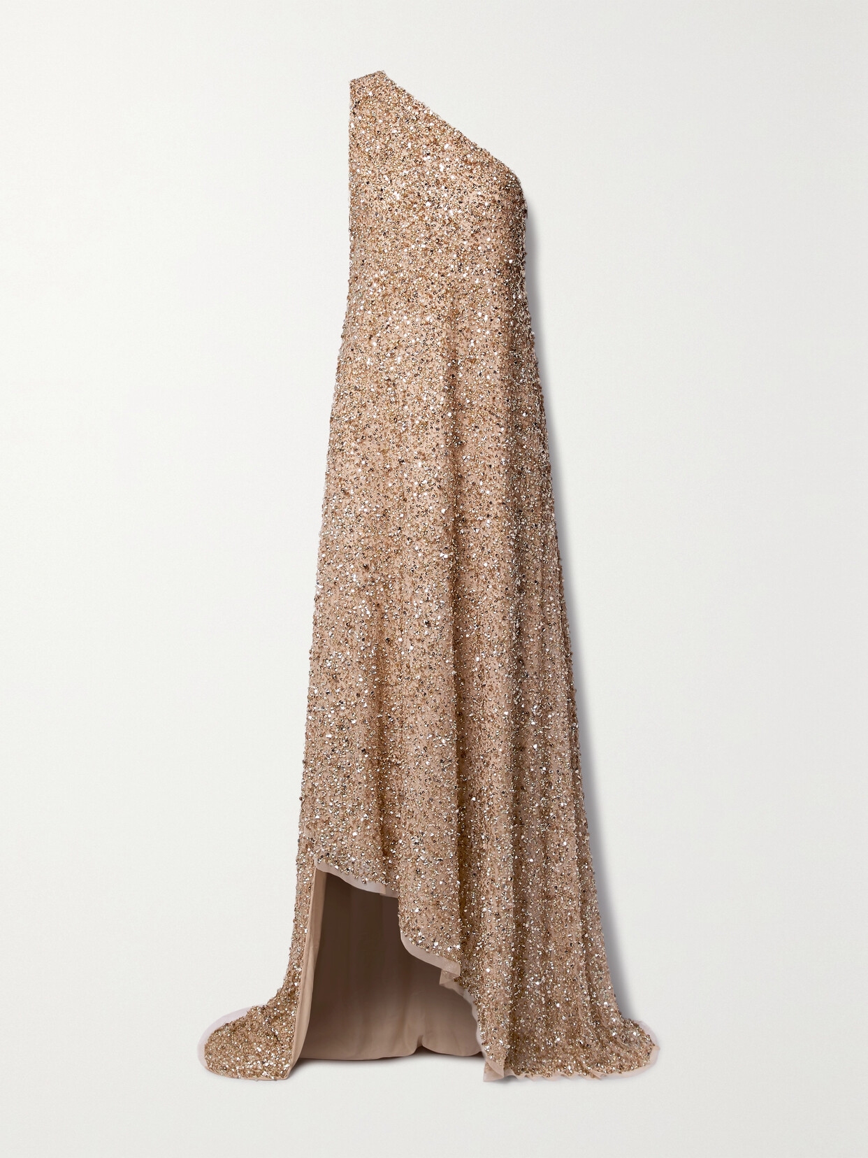 Reem Acra - One-shoulder Asymmetric Embellished Tulle Gown - Gold