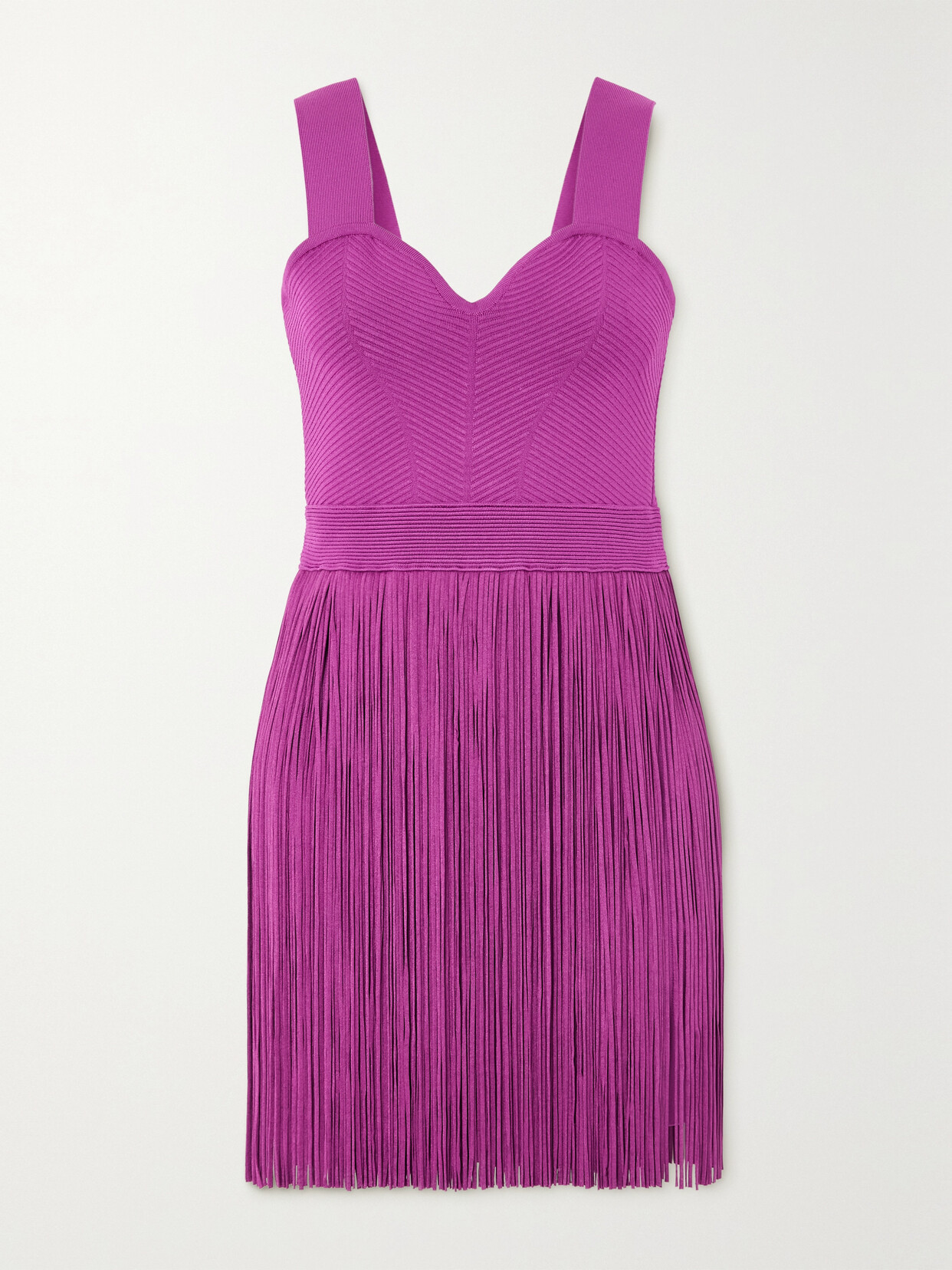 HERVE LEGER OTTOMAN FRINGED BANDAGE MINI DRESS