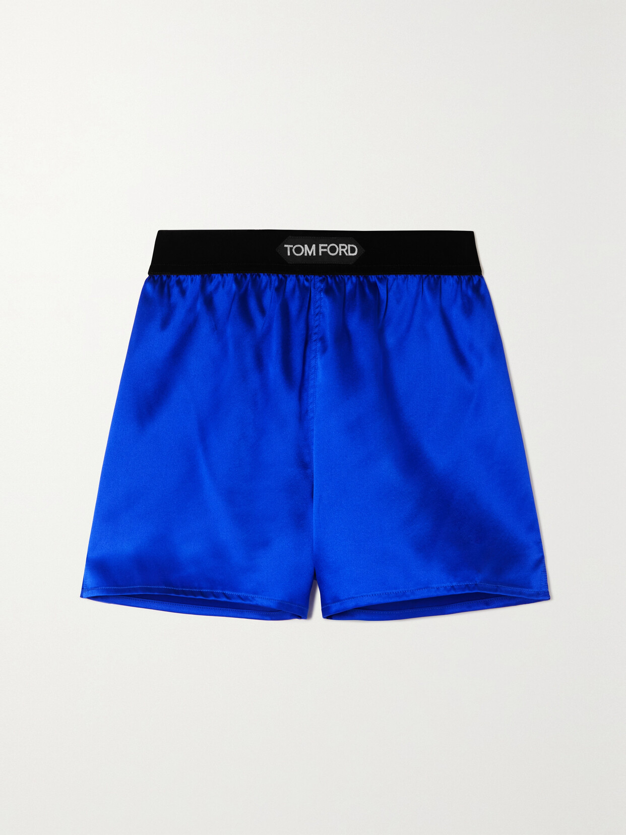 TOM FORD - Velvet-trimmed Stretch-silk Satin Shorts - Blue