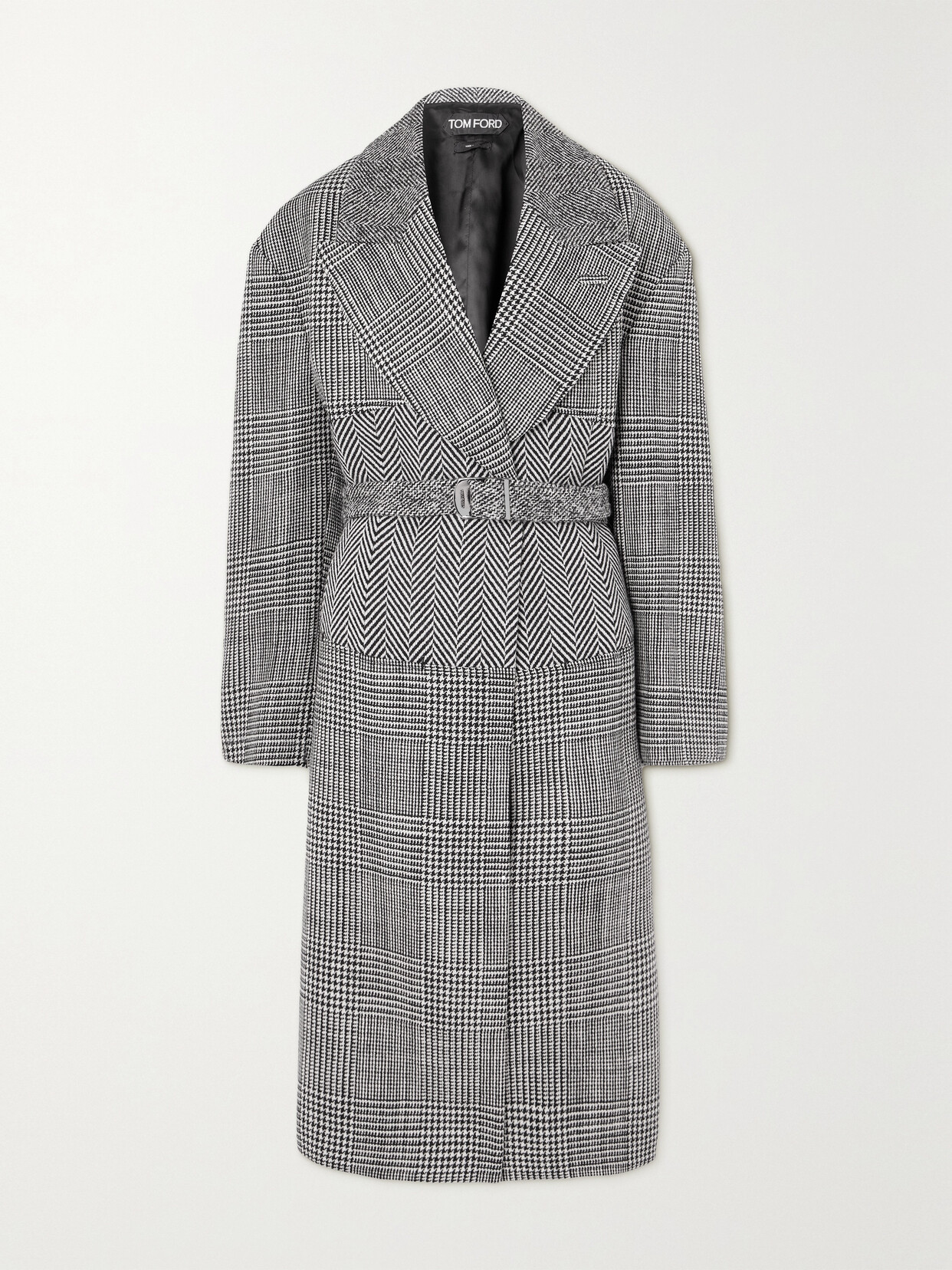 TOM FORD BELTED PRINCE OF WALES CHECKED CASHMERE COAT