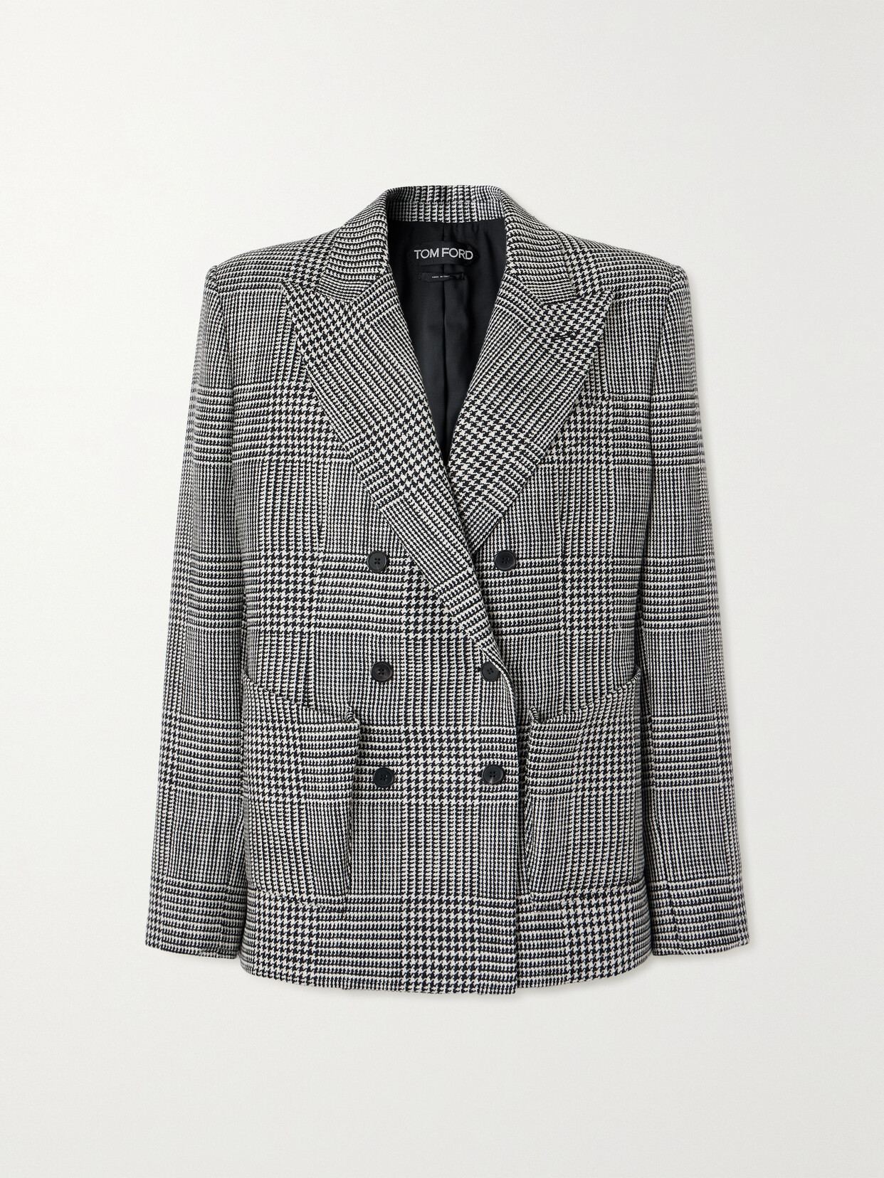 TOM FORD - Double-breasted Checked Wool-tweed Blazer - Gray