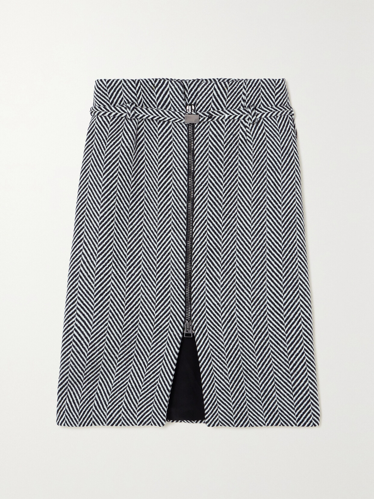 TOM FORD - Belted Herringbone Wool-blend Skirt - Gray