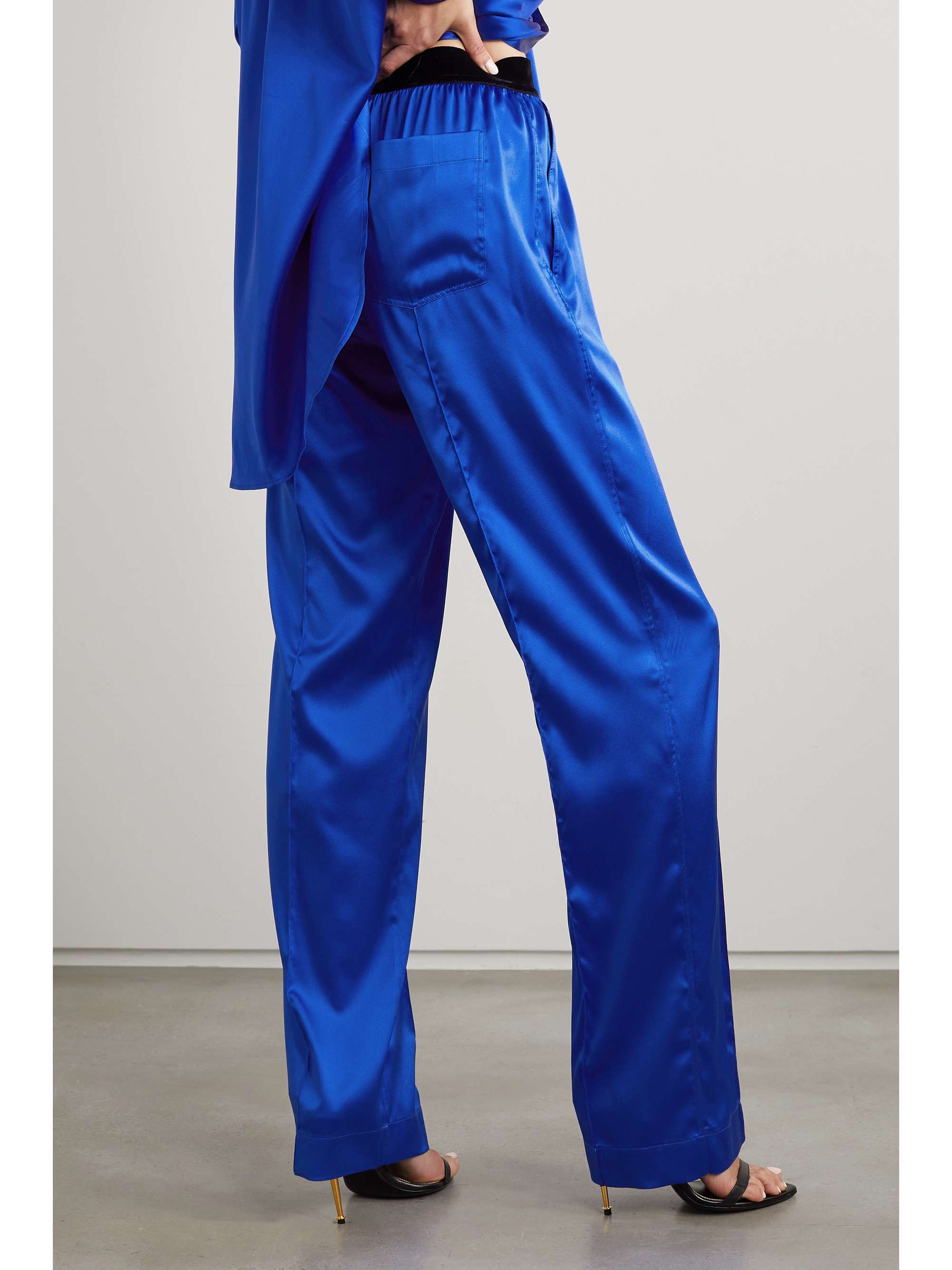 TOM FORD Velvet-trimmed stretch-silk satin pants
