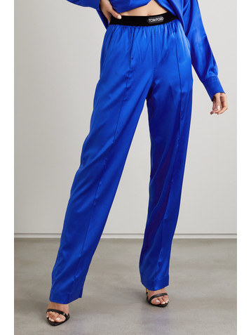 Tom Ford Velvet-trimmed stretch-silk satin pants