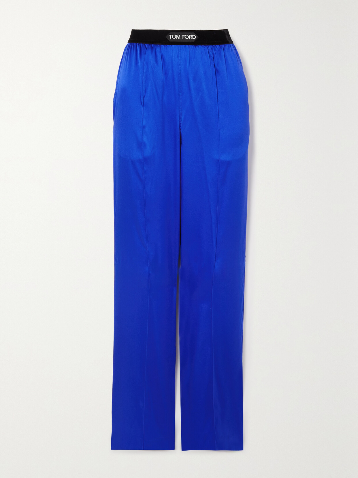 TOM FORD VELVET-TRIMMED STRETCH-SILK SATIN PANTS