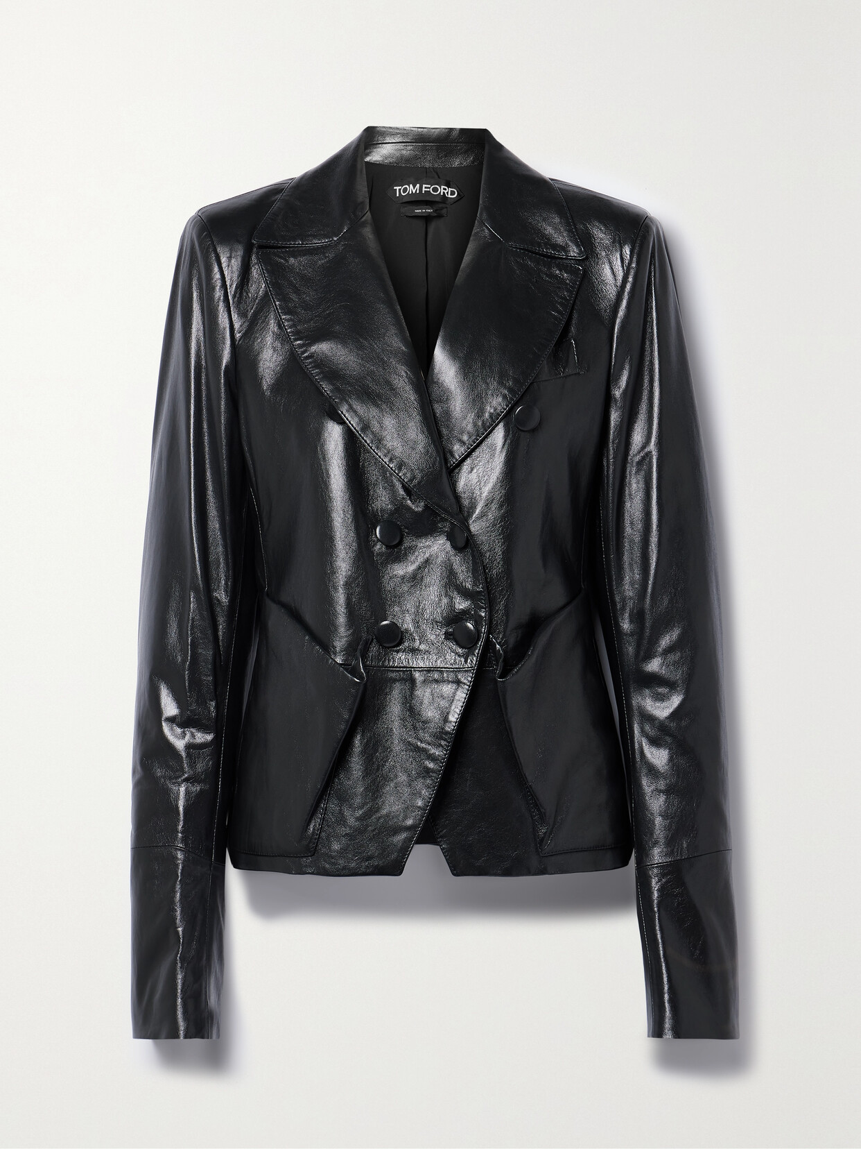 TOM FORD - Double-breasted Leather Blazer - Black