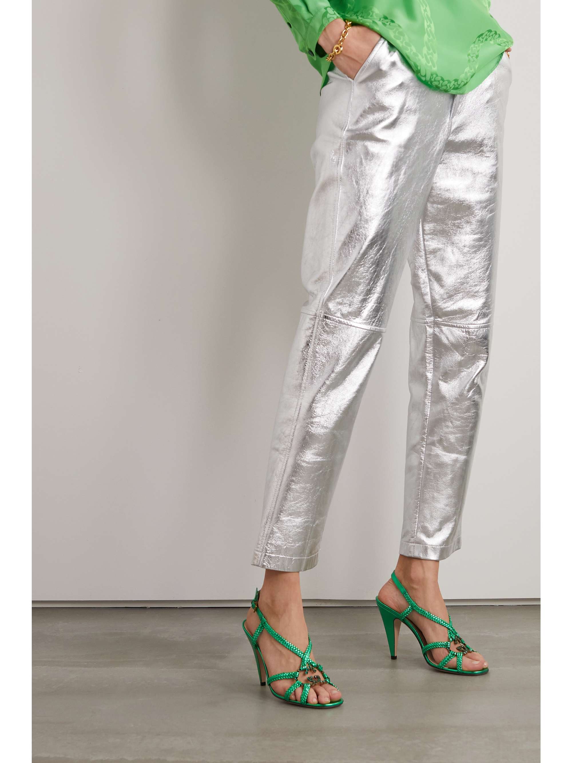 GUCCI Embellished woven metallic leather sandals | NET-A-PORTER