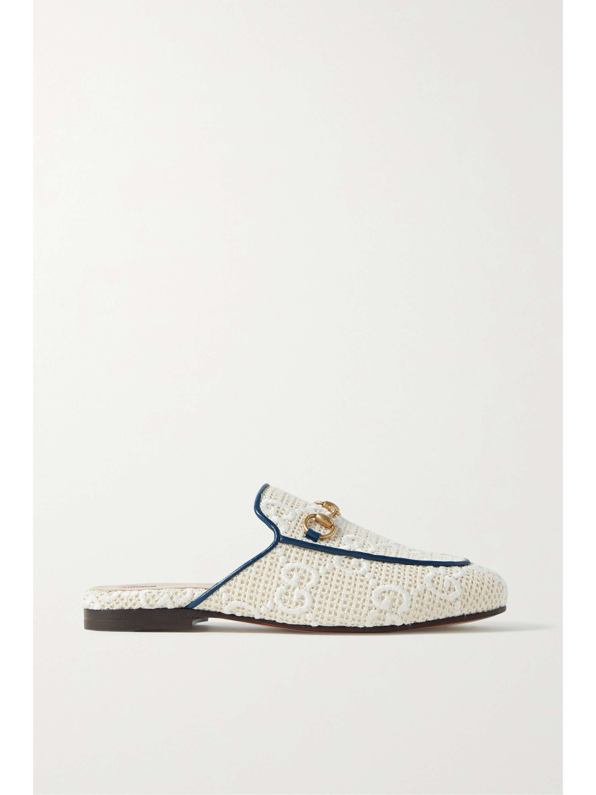 GUCCI Princetown horsebit-detailed leather-trimmed embroidered crochet  slippers | NET-A-PORTER