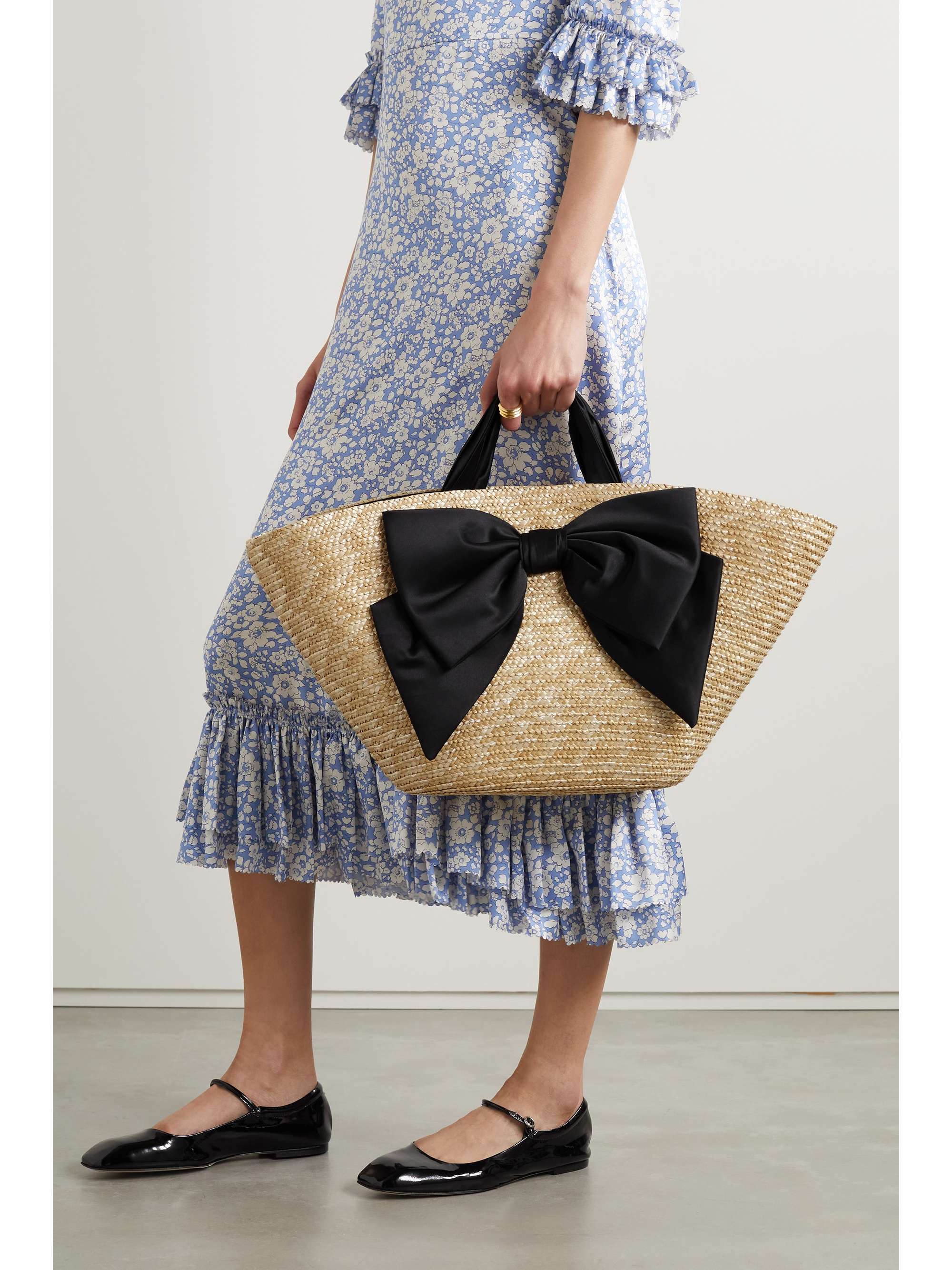 Carlotta Straw Tote w/Ivory Satin Bow