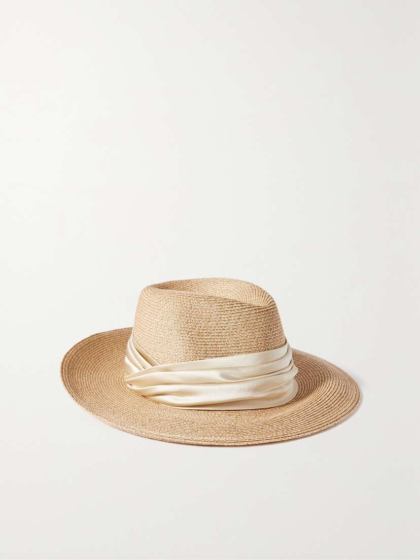 Eugenia Kim Courtney Satin-trimmed Straw-effect Fedora
