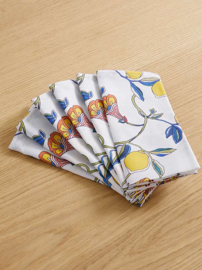 La DoubleJ Set Of Six Printed Linen Napkins