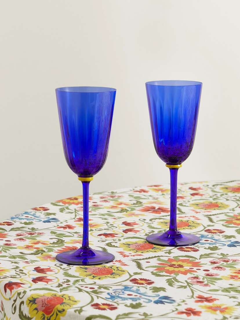 La DoubleJ Rainbow Set Of Two Murano Wine Glasses