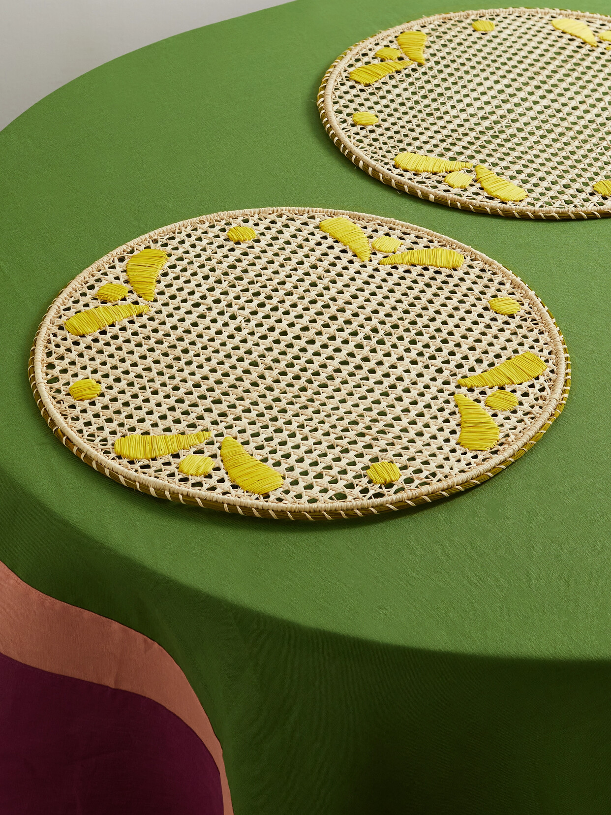 LA DOUBLEJ SET OF TWO EMBROIDERED RAFFIA PLACEMATS