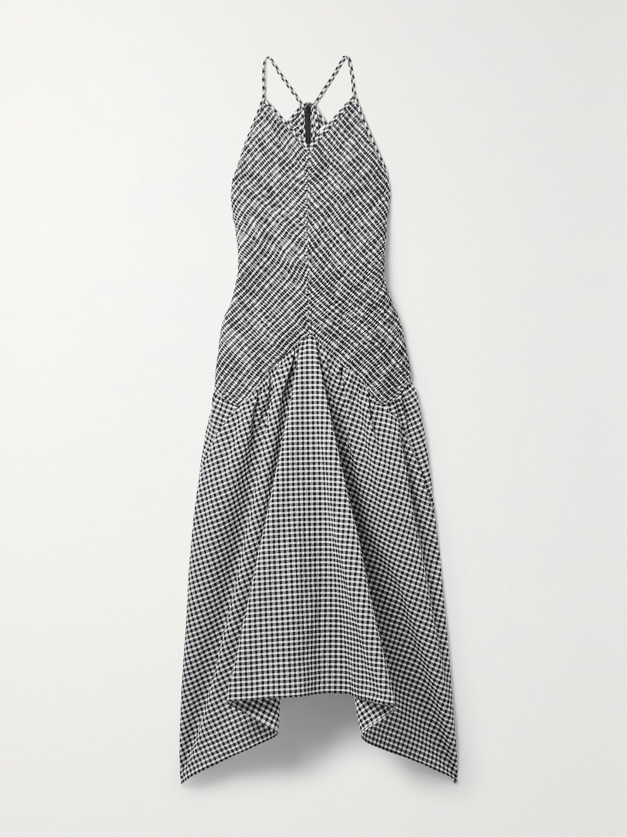Proenza Schouler White Label Asymmetric Shirred Gingham Seersucker Midi Dress - Black