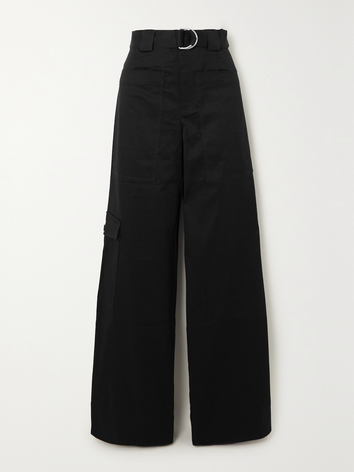 Proenza Schouler White Label Belted Cotton-blend Twill Wide-leg Cargo Pants - Black