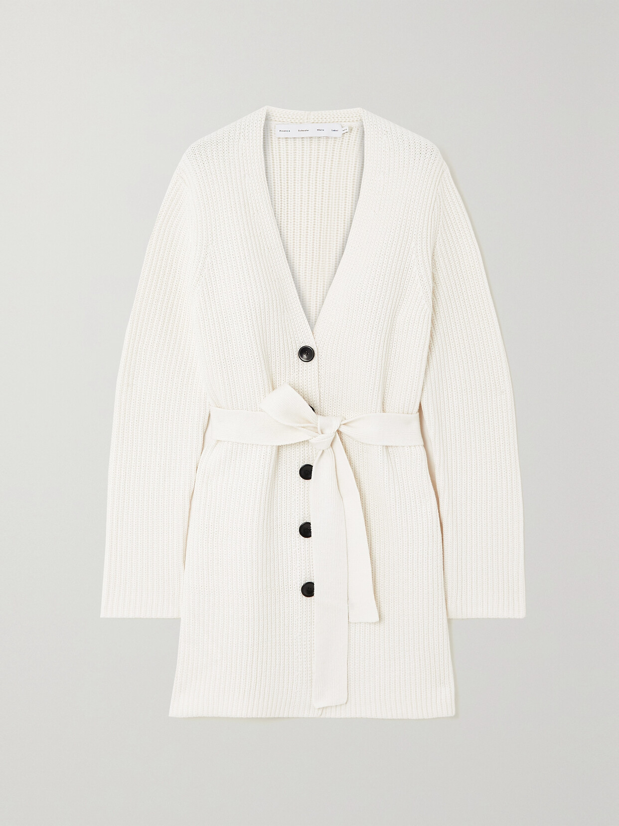 Proenza Schouler White Label - Belted Ribbed Cotton And Cashmere-blend Cardigan - Off-white