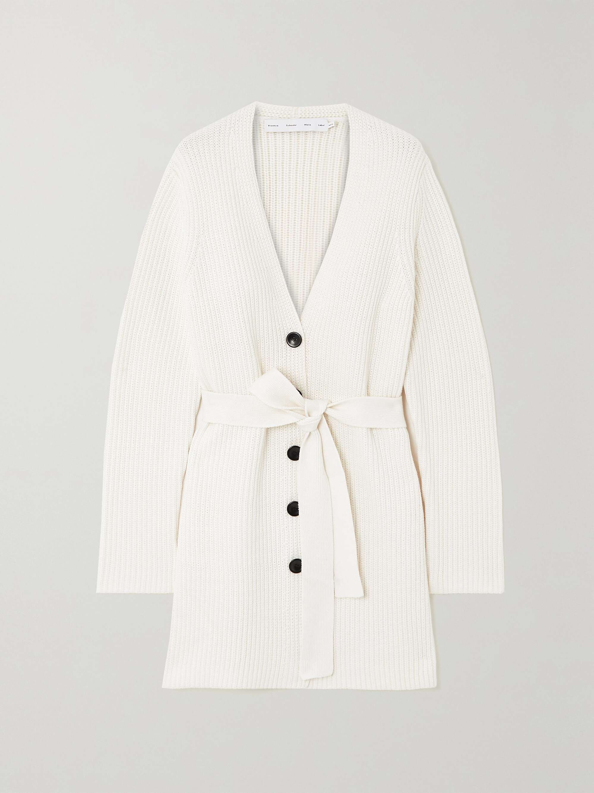 PROENZA SCHOULER WHITE LABEL Belted ribbed cotton and cashmere-blend  cardigan | NET-A-PORTER