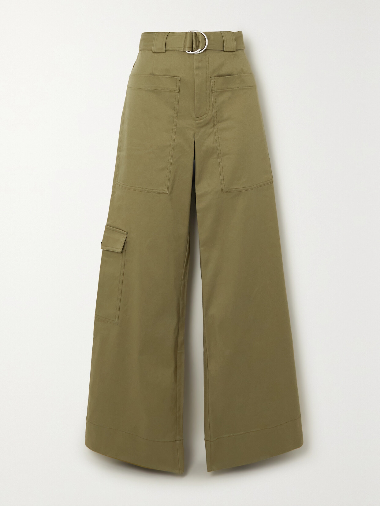 Proenza Schouler White Label - Belted Cotton-blend Twill Wide-leg Cargo Pants - Green