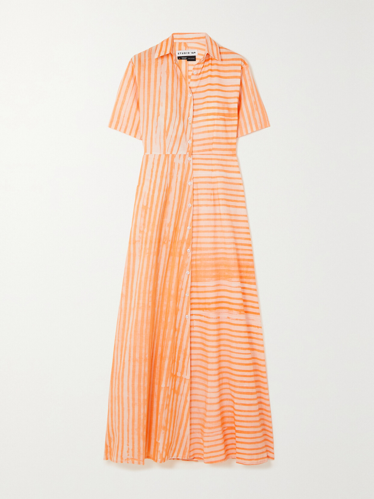 Studio 189 - Printed Cotton Midi Shirt Dress - Orange