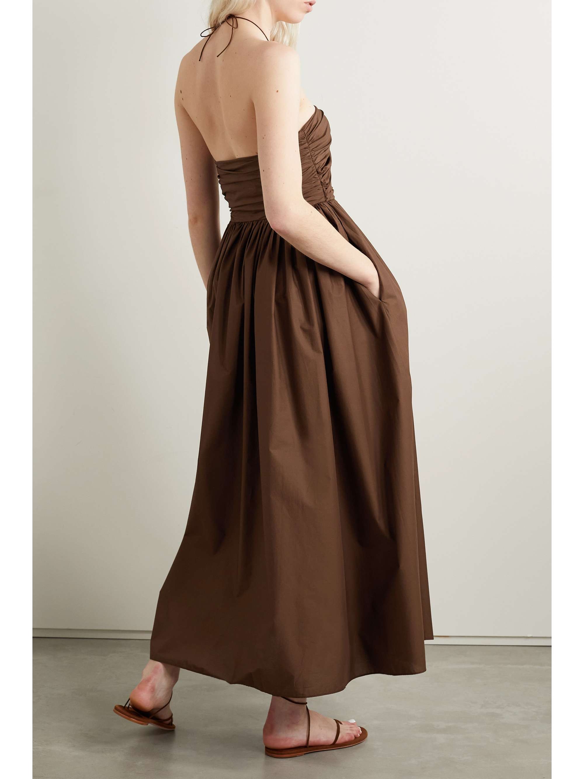 MATTEAU Cutout gathered organic cotton-poplin halterneck maxi dress
