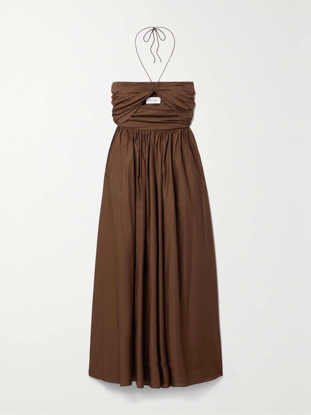 Matteau + Net Sustain Cutout Gathered Organic Cotton-poplin Halterneck Maxi Dress - Brown