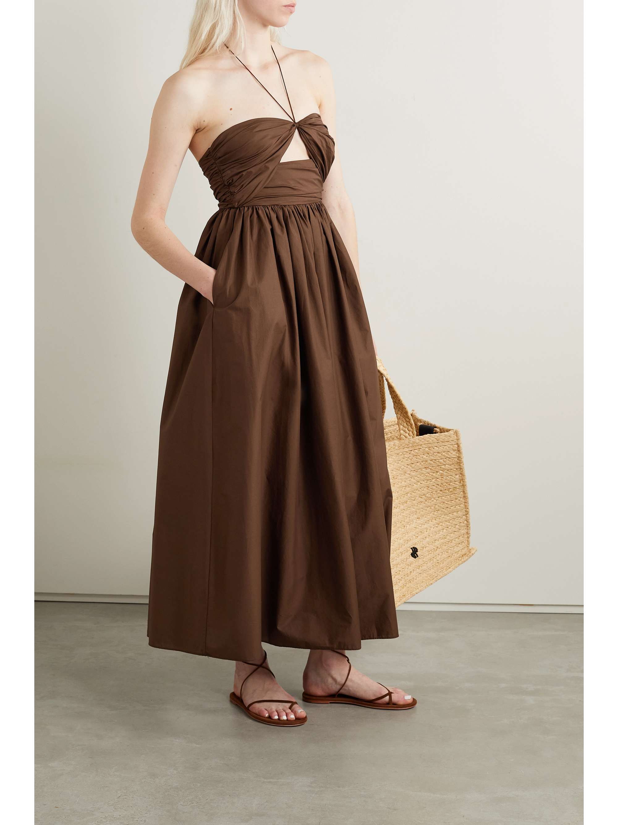 MATTEAU Cutout gathered organic cotton-poplin halterneck maxi dress