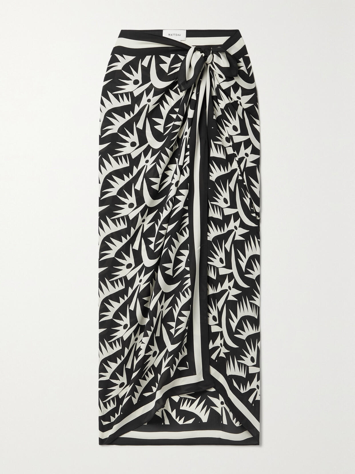 Matteau Printed Silk-georgette Pareo In Black