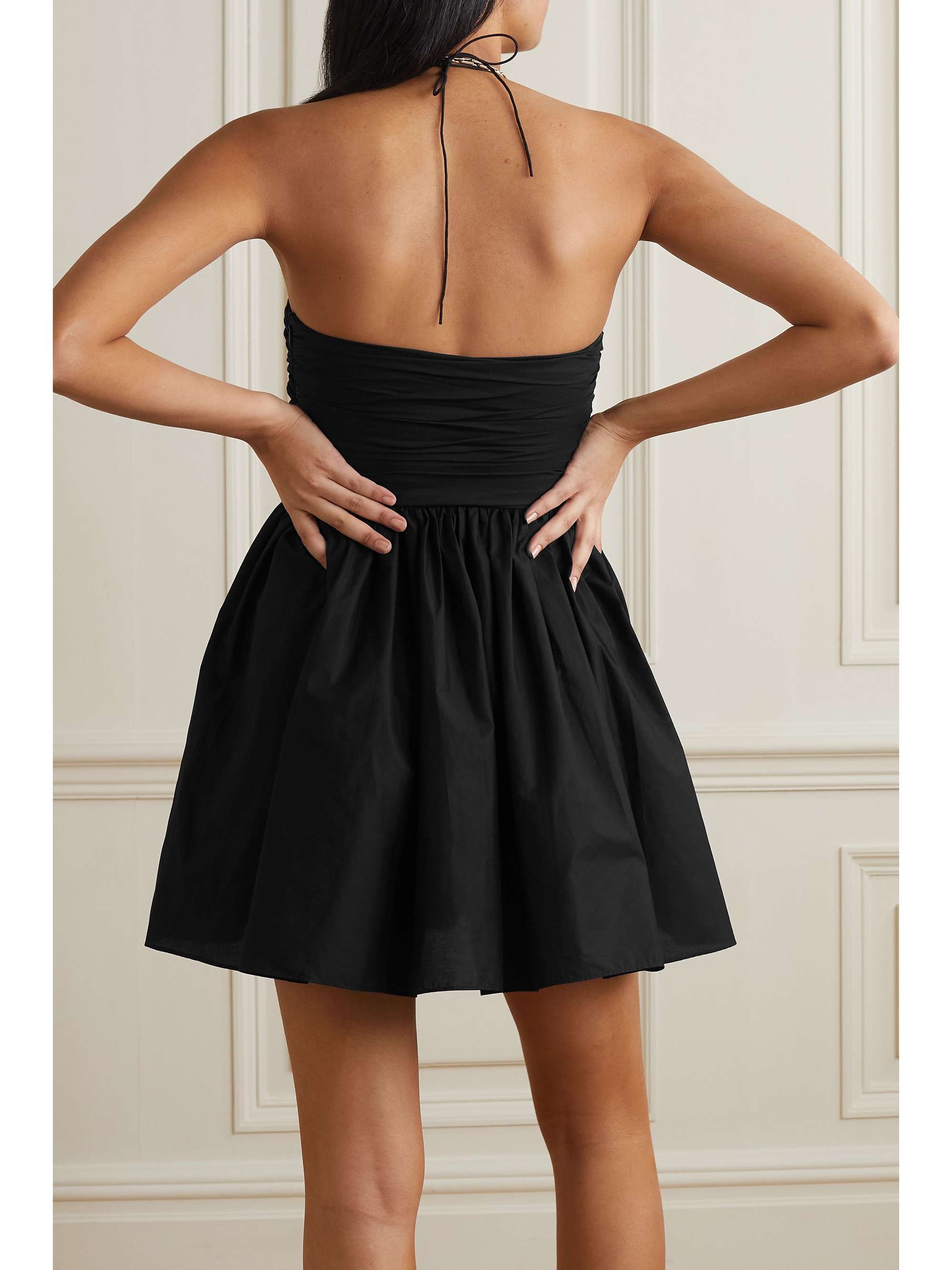 MATTEAU Cutout ruched floral-print organic cotton-poplin halterneck mini dress