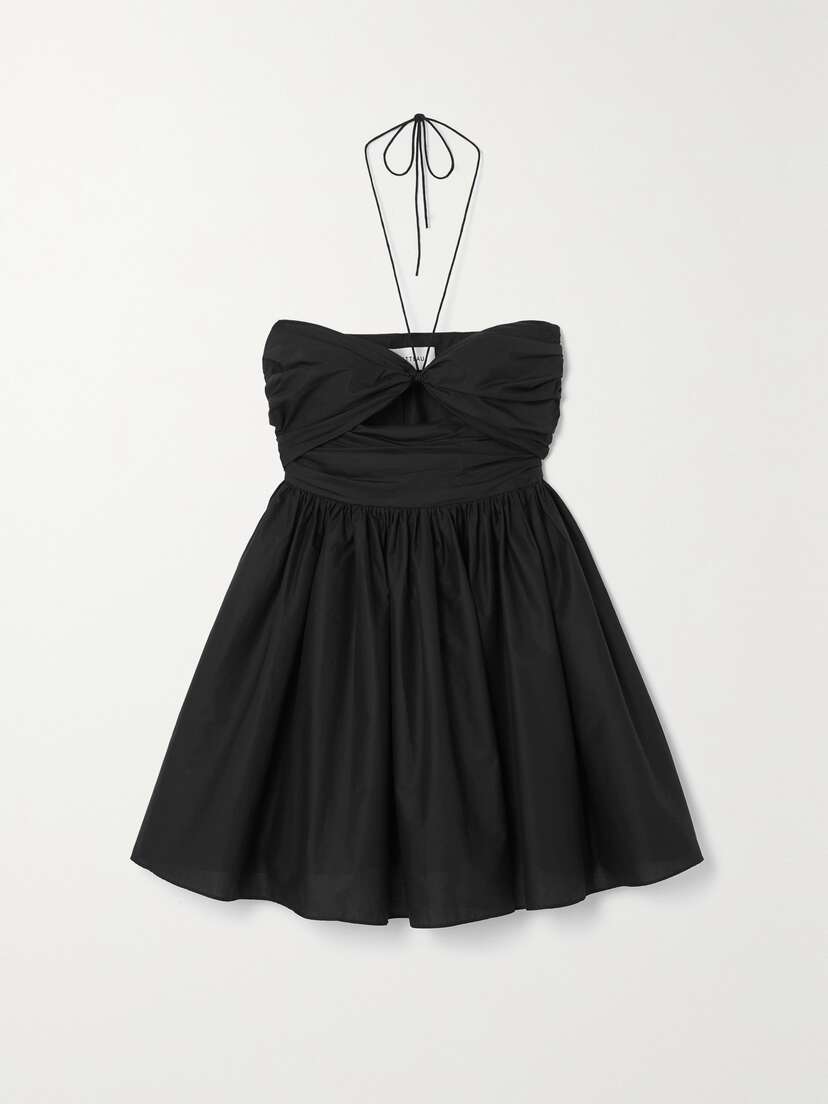 Matteau + Net Sustain Cutout Ruched Organic Cotton-poplin Halterneck Mini Dress