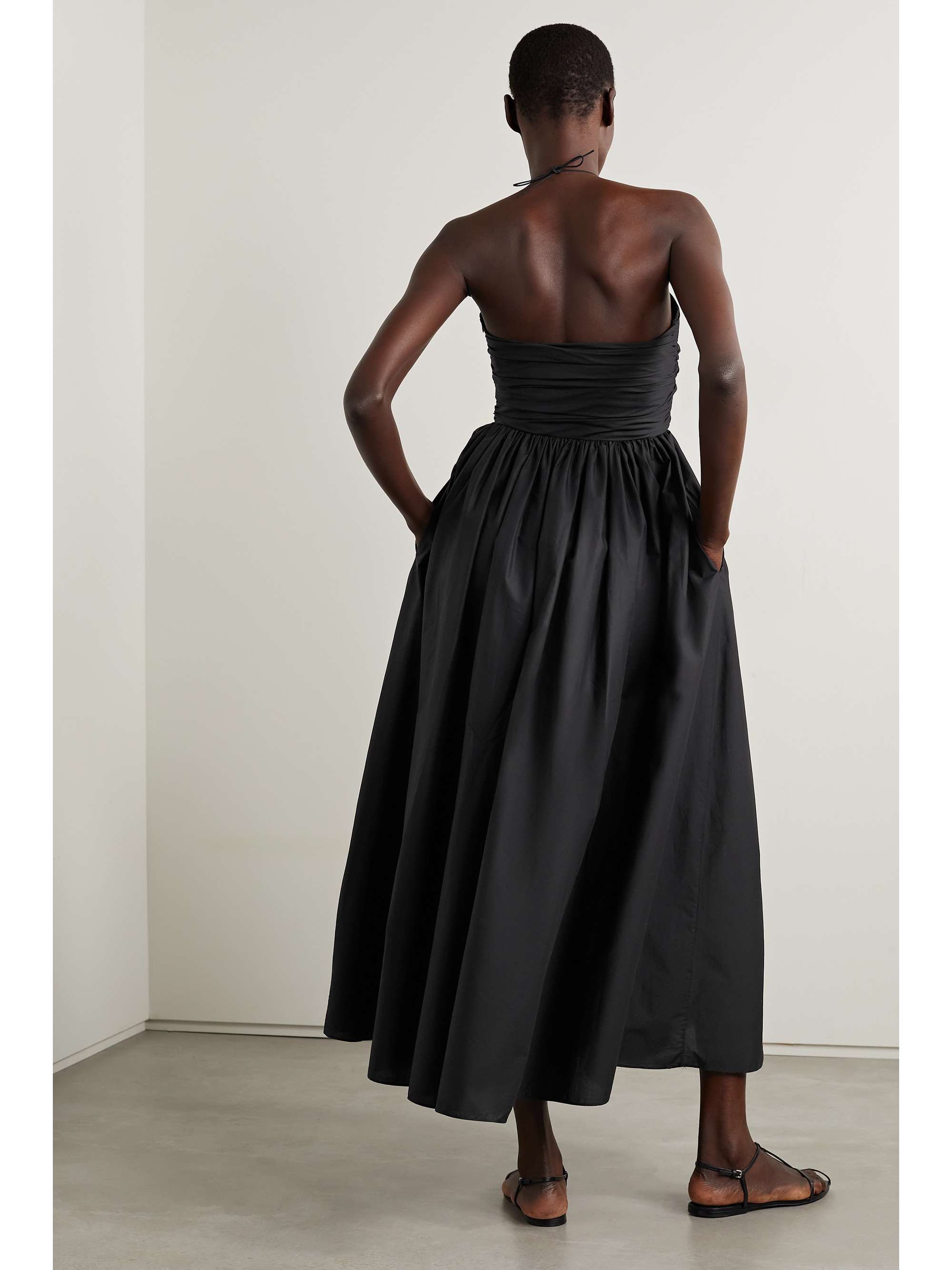 MATTEAU Cutout gathered organic cotton-poplin halterneck maxi dress