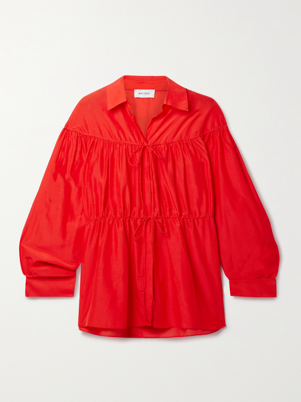 Matteau + Net Sustain Organic Cotton And Silk-blend Poplin Top - Red