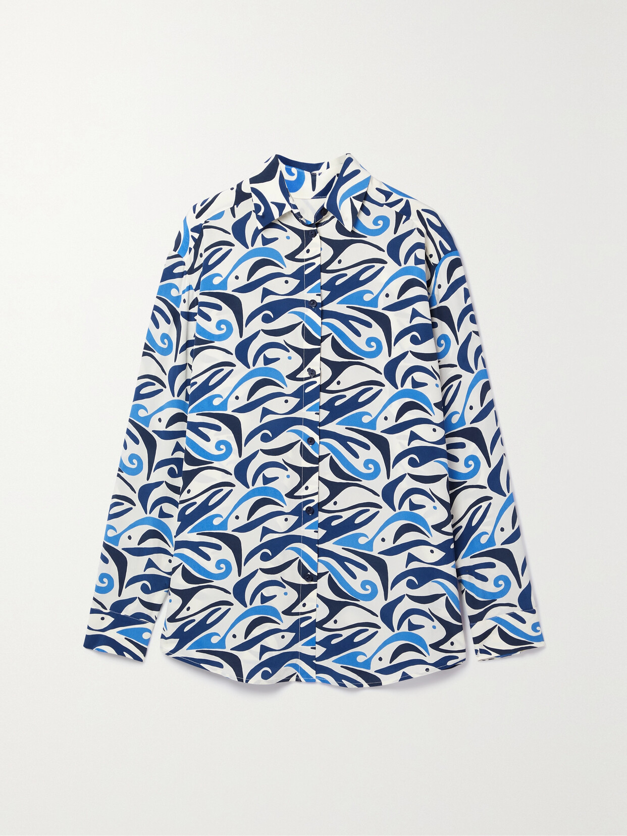Matteau + Net Sustain Printed Organic Silk Crepe De Chine Shirt - Blue