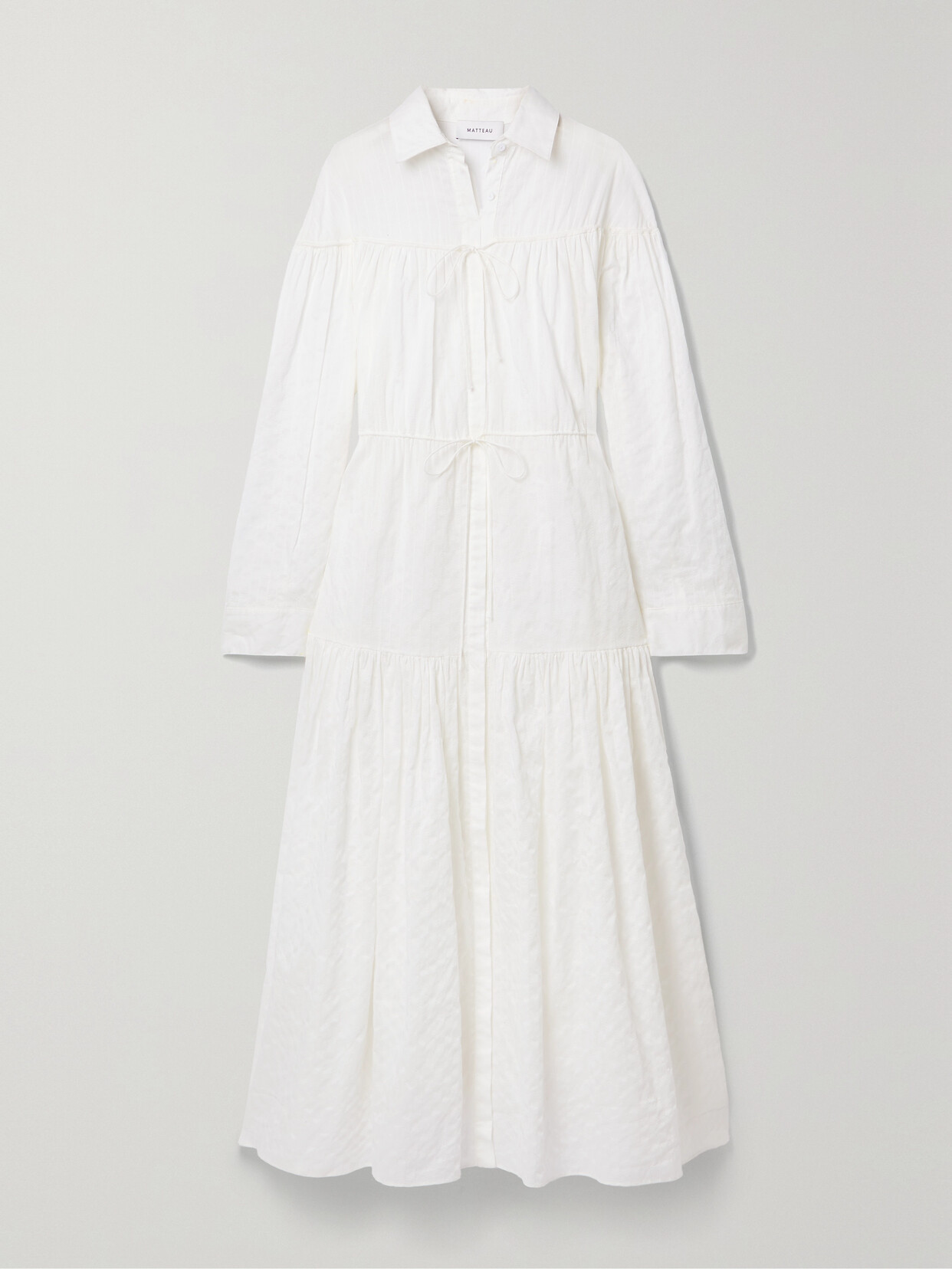 Matteau - Tiered Embroidered Crinkled Organic Cotton-voile Maxi Dress - White