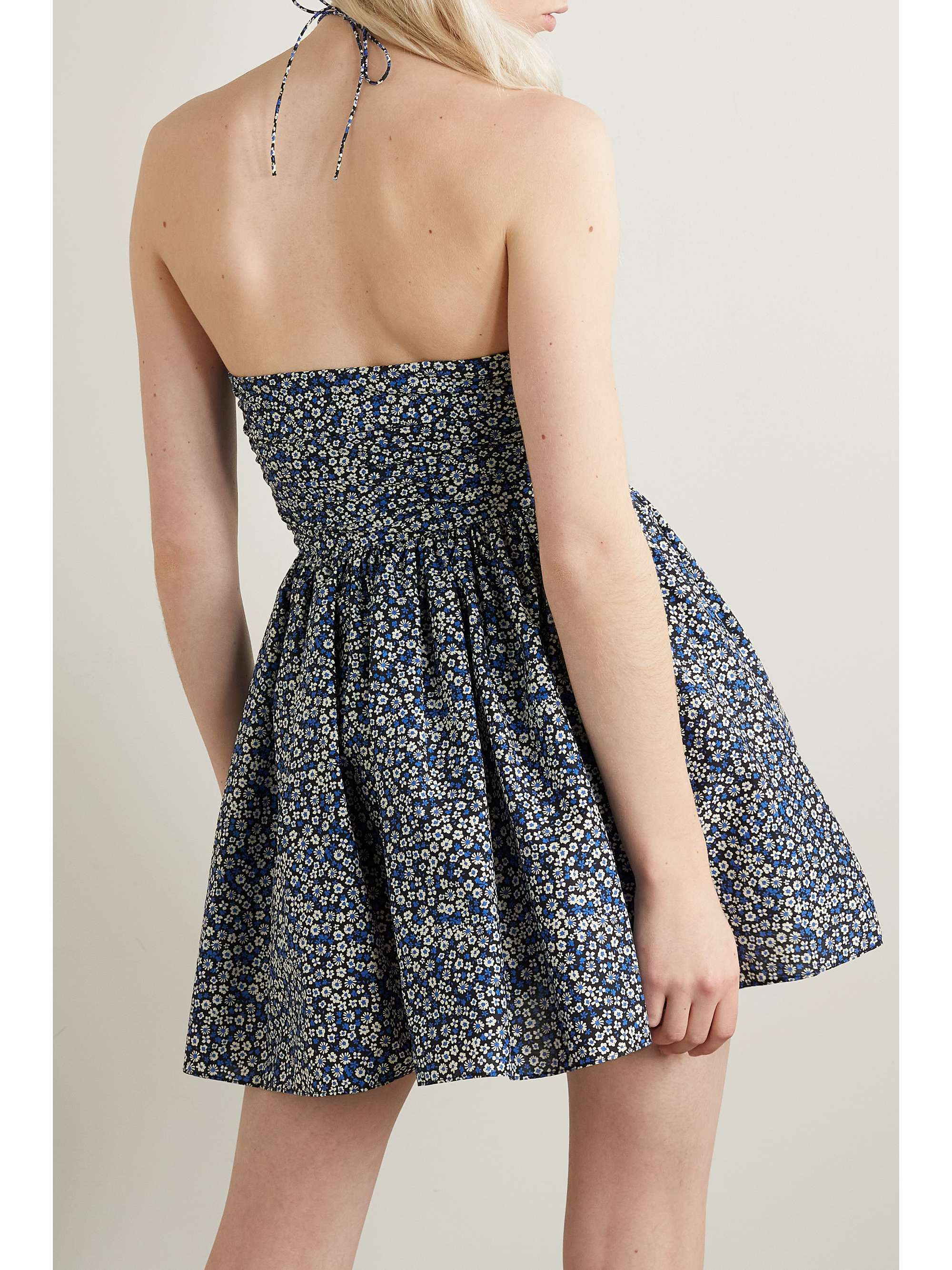 MATTEAU Cutout ruched floral-print organic cotton-poplin halterneck mini dress
