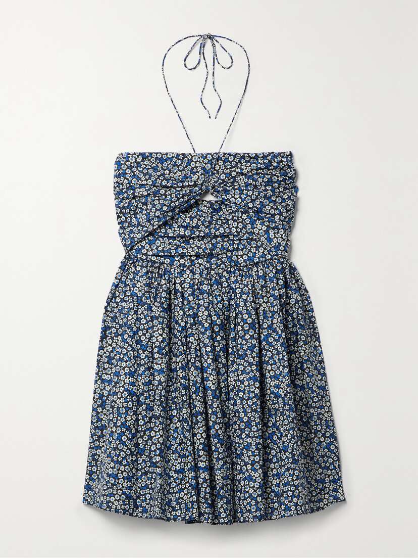 Matteau + Net Sustain Cutout Ruched Floral-print Organic Cotton-poplin Halterneck Mini Dress