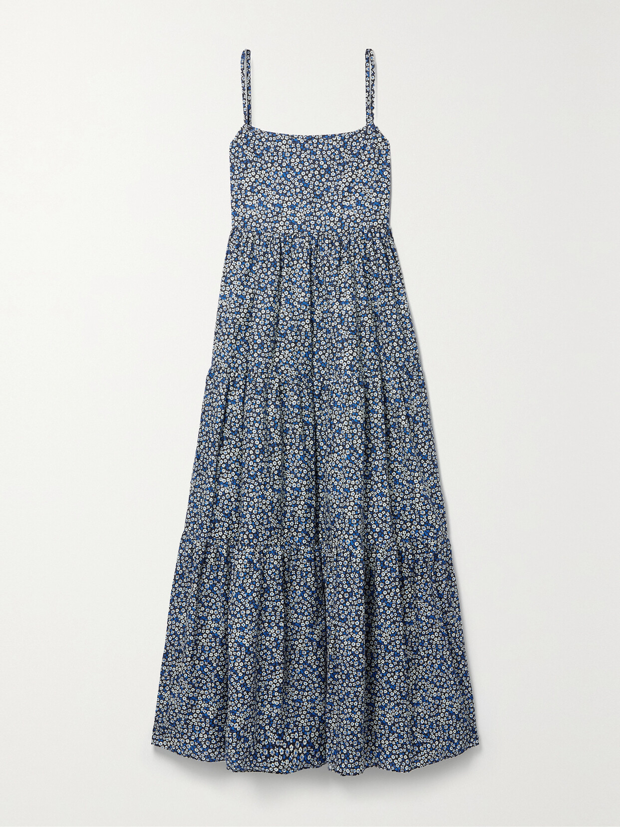 Matteau Tiered Floral-print Organic Cotton-poplin Maxi Dress In Black